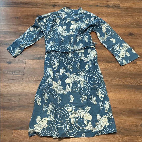 Alix of Bohemia First Wave Fish Kimono Long Belted Blue Cardigan Coat - Picture 4 of 4